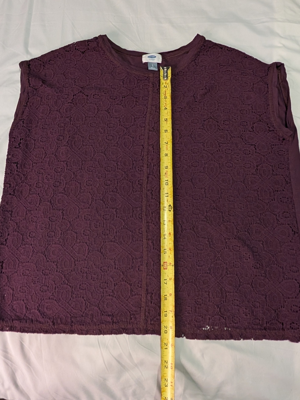 Old Navy Women's L Plum Purple Floral Lace Mixed Media Crew Neck Blouse Top